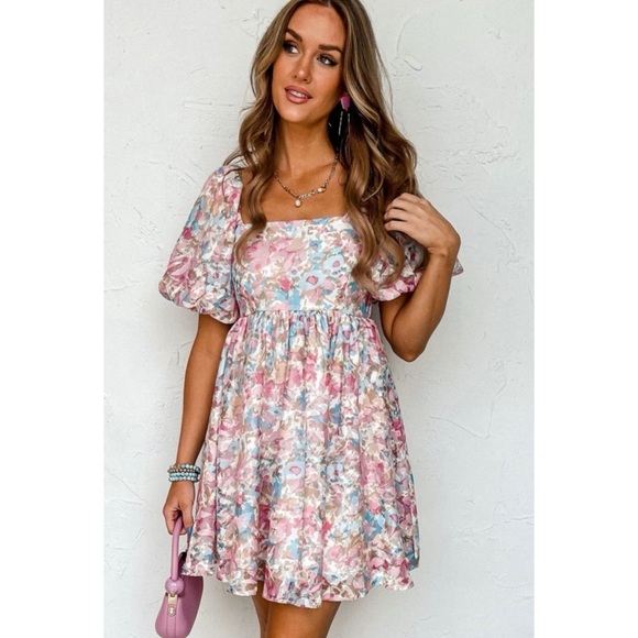 Dresses & Skirts - Floral Puffed Sleeve Mini